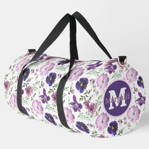 Lavender Purple Floral Orchids Large Duffle Bag