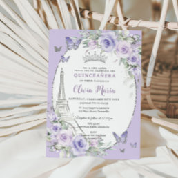 Lavender Purple Floral Paris Butterfly Quincea&#241;era Invitation