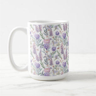 Lavender Purple Floral Pattern Cottagecore Coffee Mug