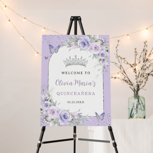 Lavender Purple Floral Quinceañera Bridal Welcome Foam Board (In Situ (Stand))