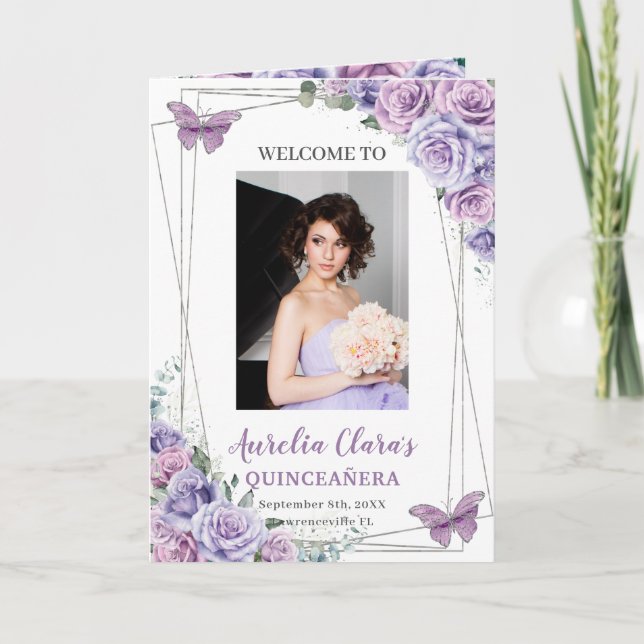 Lavender Purple Floral Quinceanera Events Padrinos Program (Front)