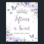 Lavender Purple Floral Quinceañera Treat Favor Poster<br><div class="desc">Personalize this soft lavender purple floral tabletop sign poster easily and quickly. Simply click the customize it further button to edit the texts, change fonts and fonts colors. Featuring pretty pastel lavender purple flowers, delicate greenery and purple and silver butterflies. Great for Quinceañera, Sweet 16, bridal shower, debutante ball, birthday...</div>