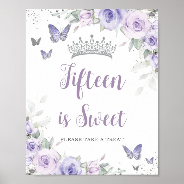 Lavender Purple Floral Quinceañera Treat Favor Poster (Front)