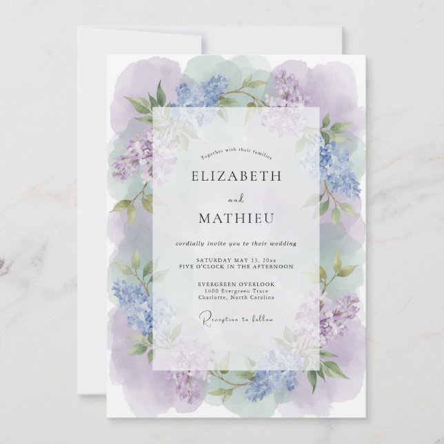 Lavender Purple Floral Romance Wedding Invitation (Front)