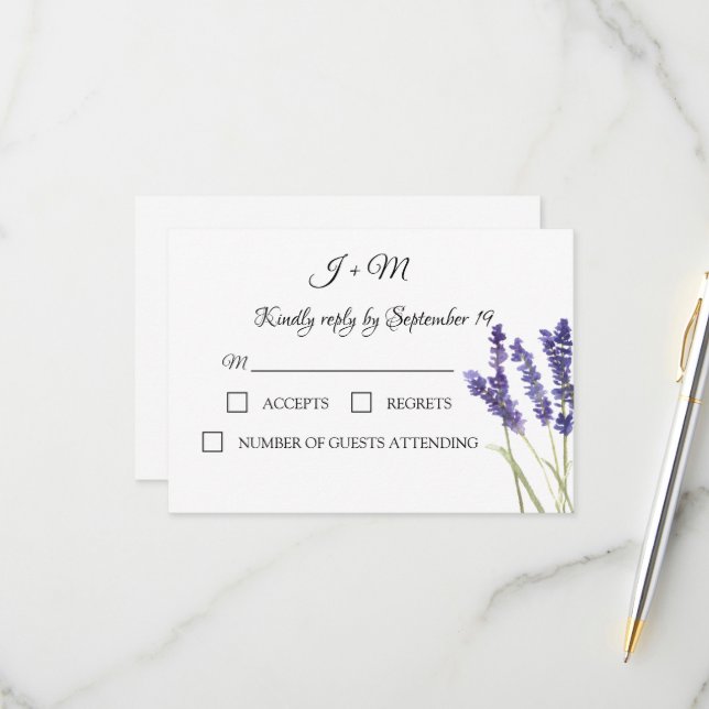 Lavender Purple Floral Rustic flowers Modern RSVP Card (Front/Back In Situ)