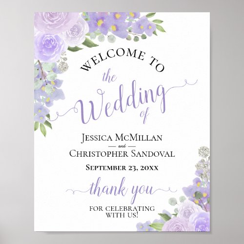 Lavender Purple Floral Rustic Wedding Welcome Sign