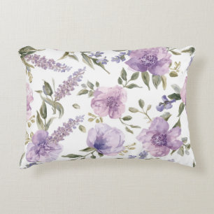 Lavender Purple Floral Watercolor Botanical Accent Pillow