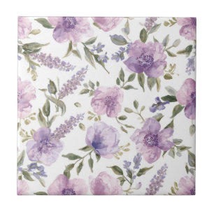 Lavender Purple Floral Watercolor Botanical Ceramic Tile