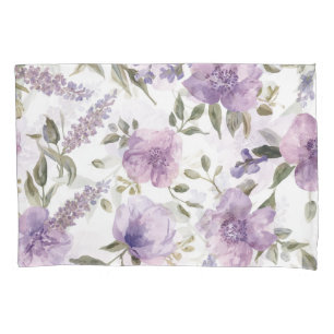 Lavender Purple Floral Watercolor Botanical Pillow Case