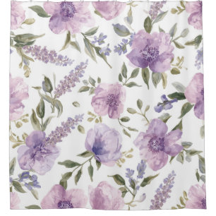 Lavender Purple Floral Watercolor Botanical Shower Curtain