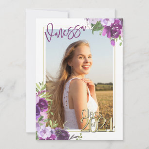 Lavender Purple Floral Watercolor Graduation Invit Invitation