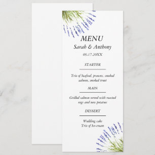 Lavender Purple Floral Watercolor Wedding Food  Menu