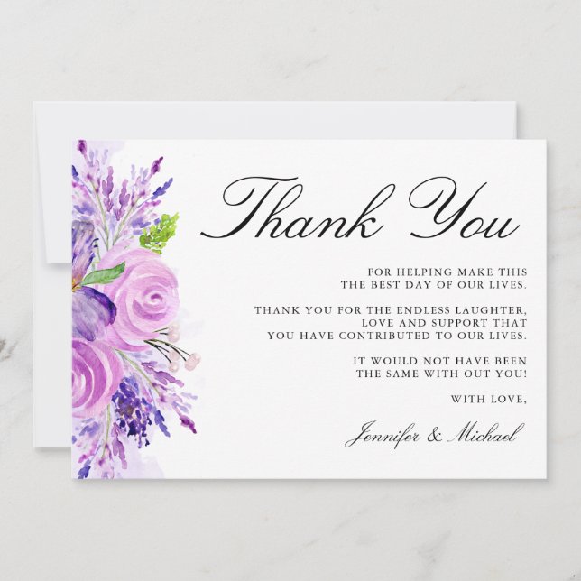 Lavender Purple Floral Wedding Thank You Card (Front)
