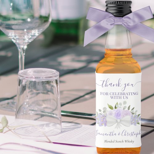 Lavender Purple Floral Wedding Thank You Mini Liquor Bottle Label