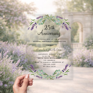 Lavender purple florals 25th wedding anniversary acrylic invitations