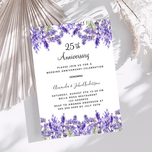 Lavender purple florals 25th wedding anniversary invitation