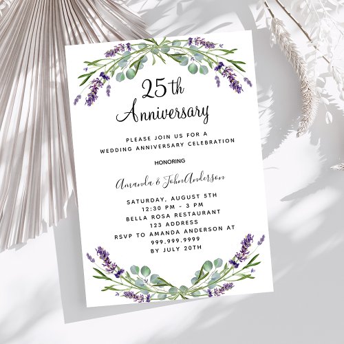 Lavender purple florals 25th wedding anniversary invitation
