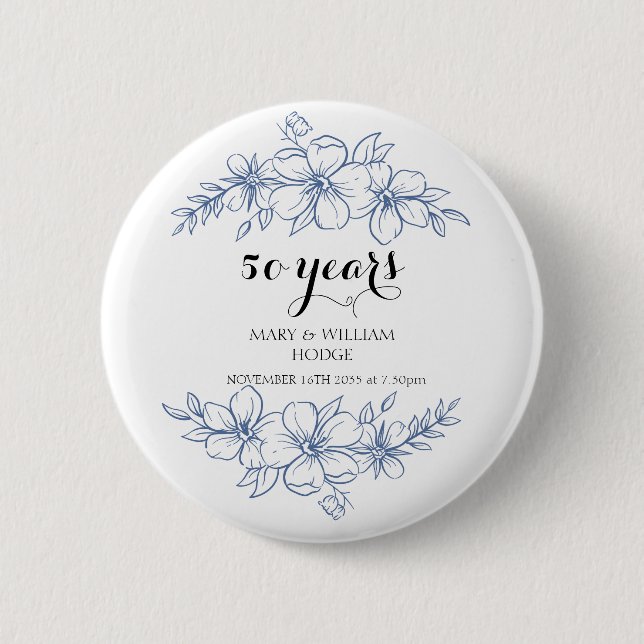 Lavender purple florals 50th wedding anniversary button (Front)
