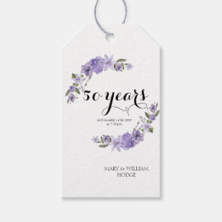 Lavender purple florals 50th wedding anniversary gift tags