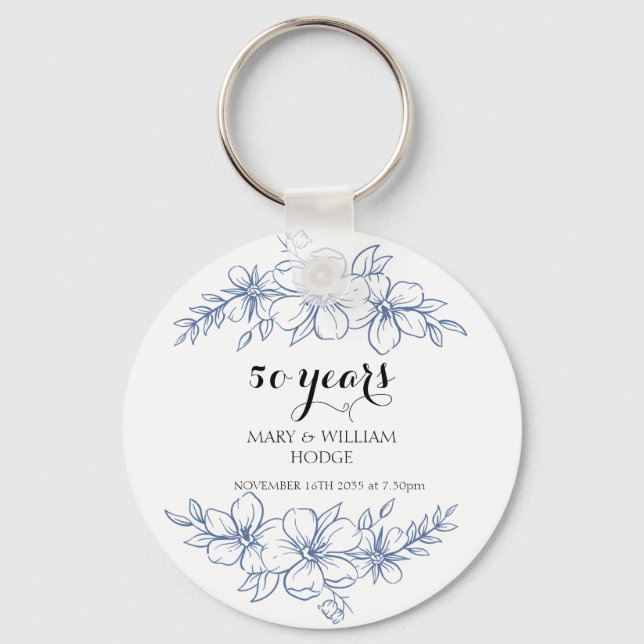 Lavender purple florals 50th wedding anniversary keychain (Front)
