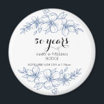 Lavender purple florals 50th wedding anniversary magnet<br><div class="desc">Celebrate 50 Years of Love with Timeless Elegance 💙🌿✨ Honor a remarkable milestone with this vintage blue floral 50th wedding anniversary design. Featuring delicate, hand-painted blue blossoms intertwined with soft greenery, this classic motif exudes timeless charm and sophistication. The elegant color palette of dusty blues and muted gold accents evokes...</div>