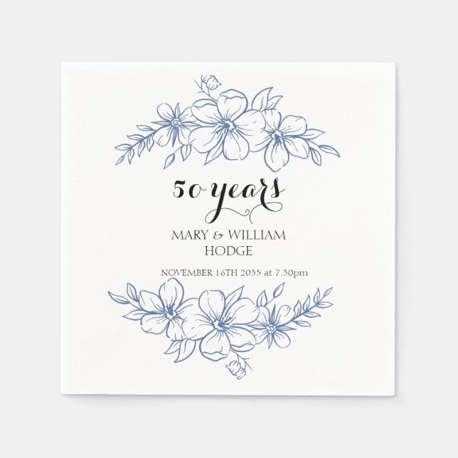 Lavender purple florals 50th wedding anniversary napkins (Front)