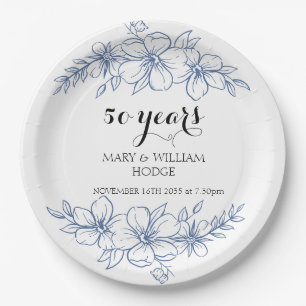 Lavender purple florals 50th wedding anniversary paper plates