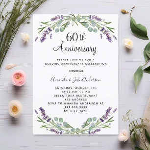 Lavender purple florals 60th wedding anniversary invitation