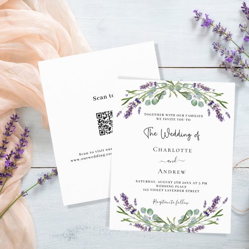 Lavender purple florals budget QR RSVP wedding