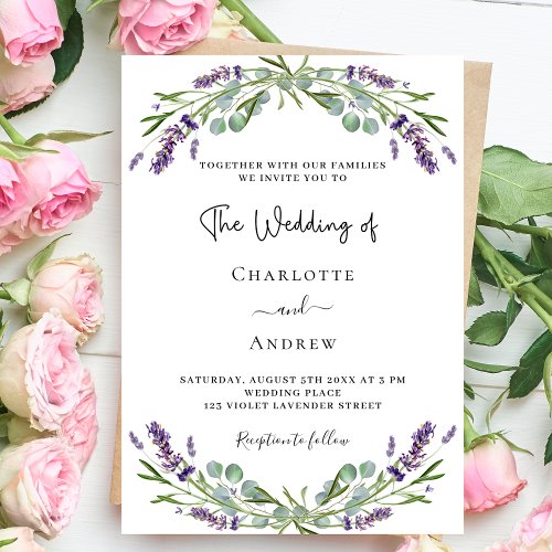 Lavender purple florals greenery luxury wedding  invitation