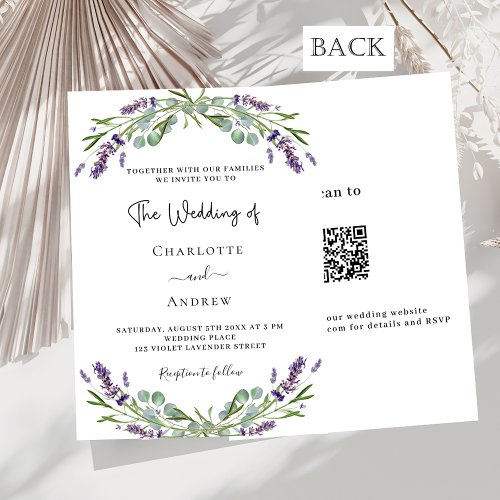 Lavender purple florals greenery QR RSVP wedding Invitation
