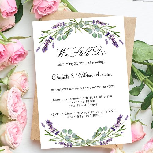 Lavender purple florals vow renewal wedding invitation