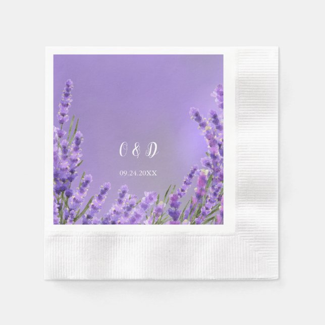 Lavender Purple Florals Wedding Napkins (Front)