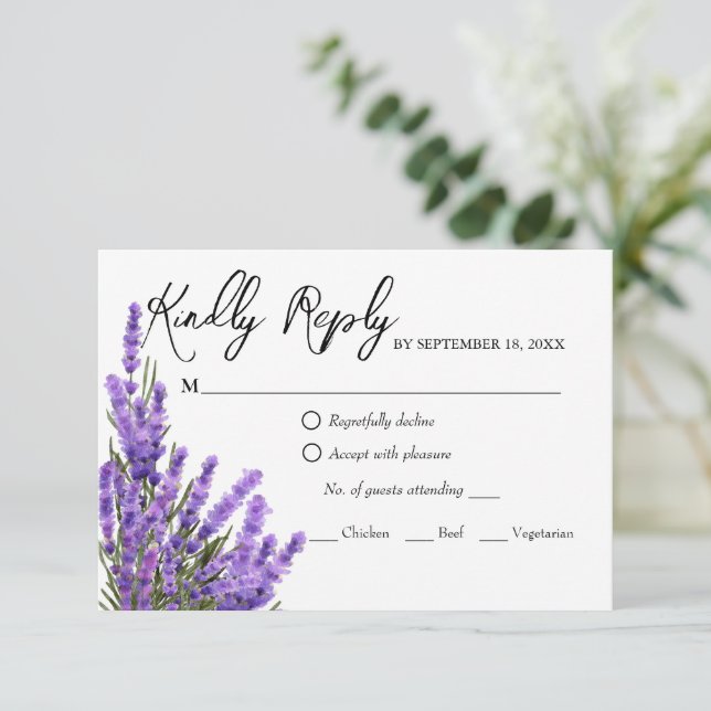 Lavender Purple Florals Wedding RSVP Card (Standing Front)