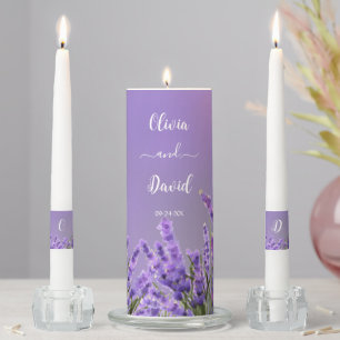Lavender Purple Florals Wedding Unity Candle Set