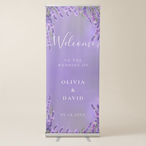 Lavender Purple Florals Wedding Welcome  Retractable Banner