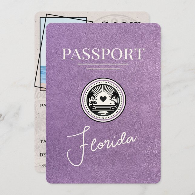 Lavender Purple Florida Passport Save The Date (Front/Back)