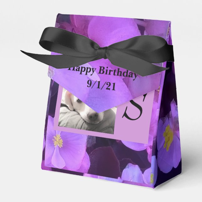  Lavender Purple Flower Add Initial in Frame Dog Favor Boxes (Front Side)