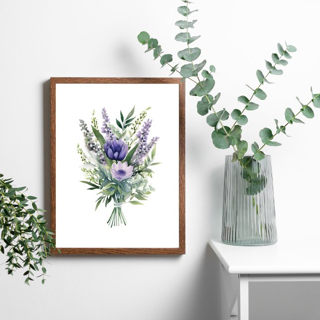 Lavender Purple Flower Eucalyptus Greenery Bouquet Poster (Lavender, purple flowers, eucalyptus and greenery in this beautiful bouquet of flowers.)