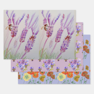 Lavender Purple Flower Floral Poppies Watercolor Wrapping Paper Sheets