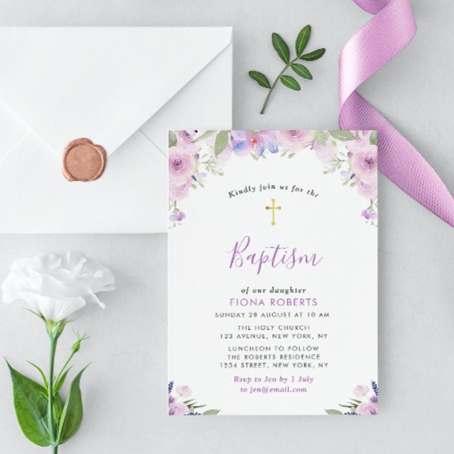 lavender purple flowers baptism invitation (Creator Uploaded)