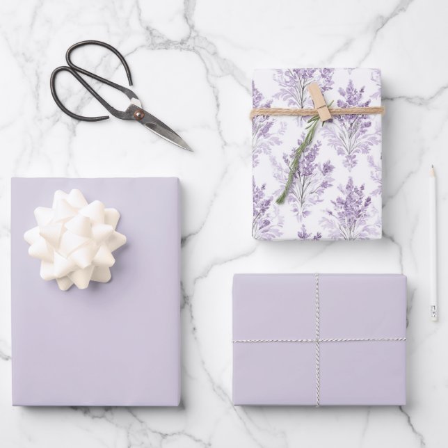 Lavender Purple Flowers Birthday Wrapping Paper Sheets (Front)
