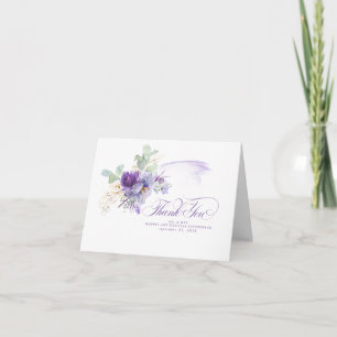 Lavender Purple Flowers Botanical Elegant Wedding Thank You Card