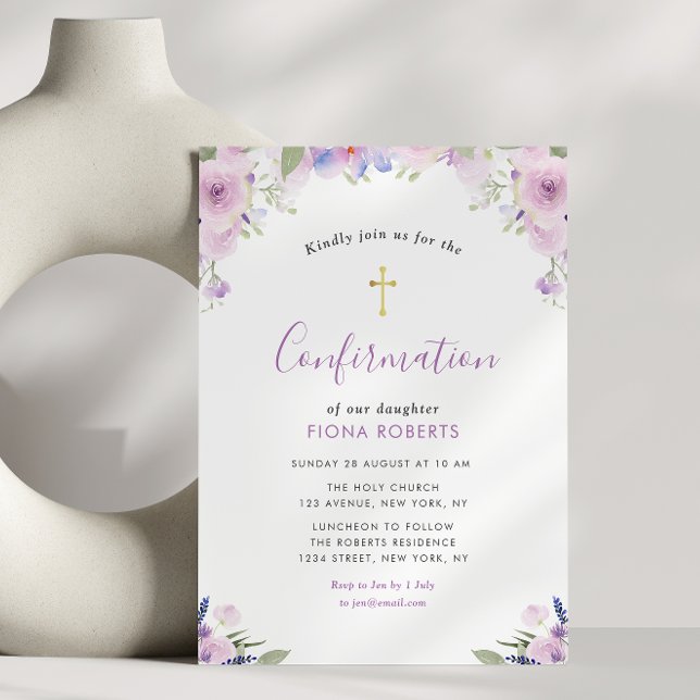 lavender purple flowers confirmation invitation (Creator Uploaded)