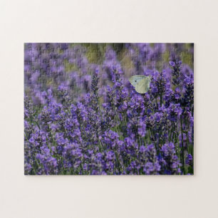 Lavender Purple Flowers Field With Butterfly Jigsaw Puzzle