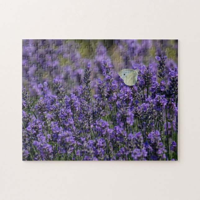 Lavender Purple Flowers Field With Butterfly Jigsaw Puzzle (Horizontal)