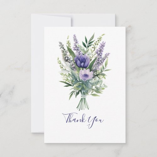 Lavender Purple Flowers Greenery Thank you card