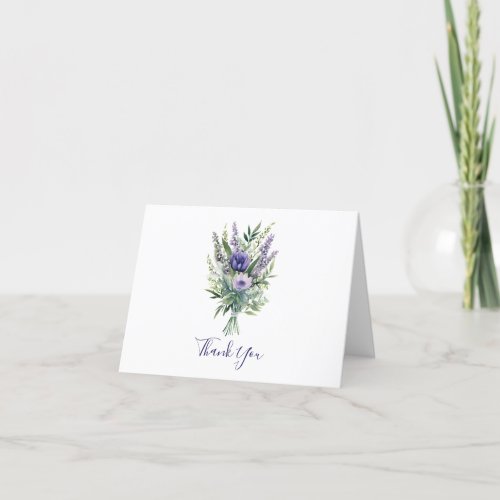 Lavender Purple Flowers Greenery Thank you card