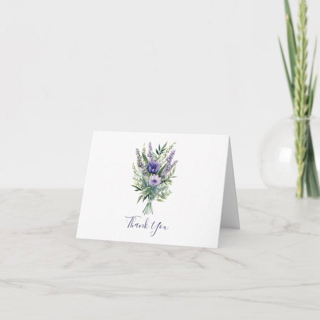 Lavender Purple Flowers Greenery Thank you card (Front)