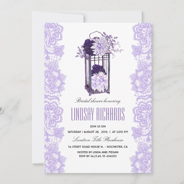 Lavender Purple Flowers Lantern Bridal Shower Invitation (Front)